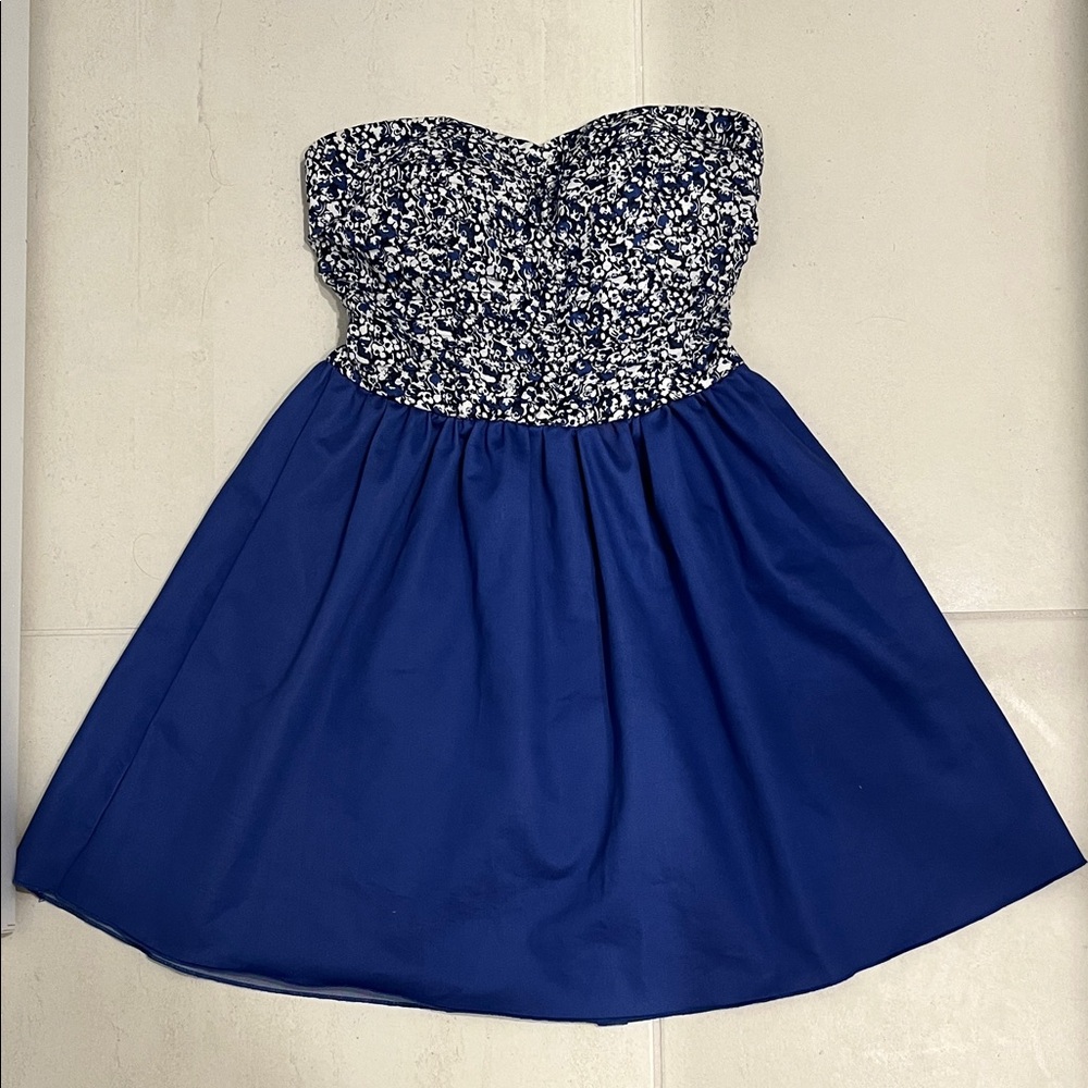 Blue Floral Strapless Dress